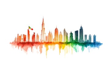Fototapeta premium city skyline horizon in splatter painting abstract colourful silhouette isolated