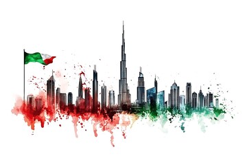 city skyline horizon in splatter painting abstract colourful silhouette isolated
