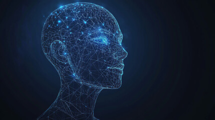 Obraz premium This illustration showcases a virtual robot face that embodies the essence of artificial intelligence. The design features a human-like head with intricate details that suggest advanced technology, e