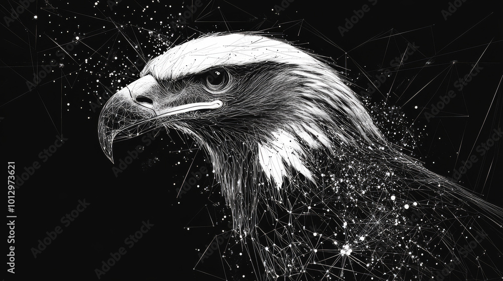Poster this vector illustration features a stunning eagle crafted from an array of lines, triangles, and pa
