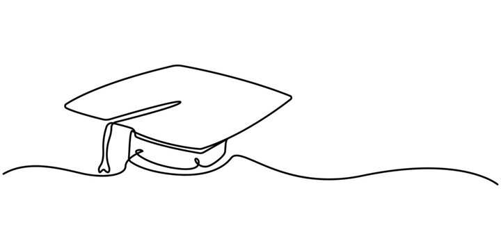 recommend clip art: Continuous cap one line art drawing of graduation hat concept outline vector, Continuous one line drawing of graduation cap isolated on white background vector illustration, One continuous line draw