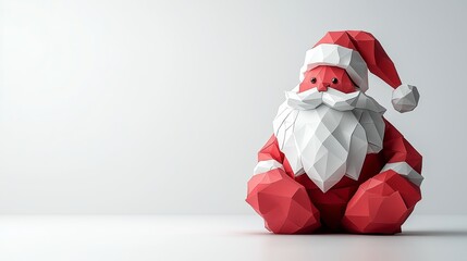 Fototapeta premium Christmas Xmas concept Cute origami Santa Claus, simple design, with copy space for your design for the December winter holiday