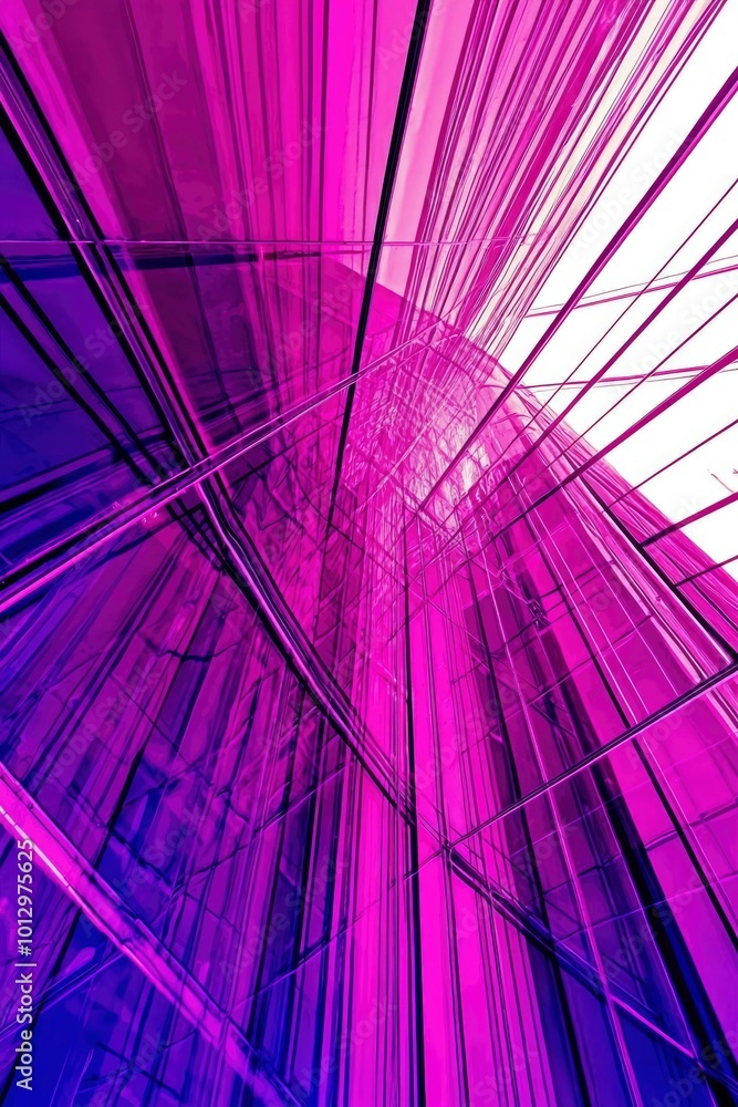 Poster abstract view of a glass building with diagonal lines and a gradient of purple and blue hues