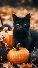 Enchanted Autumn: Feline Eyes and Glowing Pumpkins