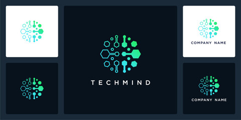 Vector abstract brain of tech mind logo and icon template, can be used in various media easily, editable
