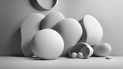 A minimalist composition of abstract shapes and forms in grayscale.