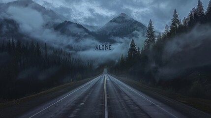 Naklejka premium A road with a sign that says Alone