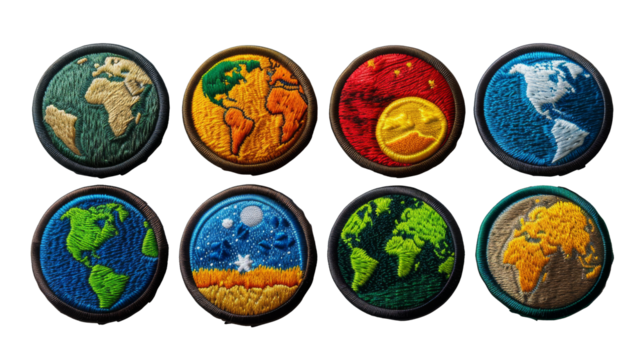 A vibrant set of embroidered patches featuring designs promoting planet conservation. Perfect for eco-friendly initiatives, sustainability campaigns, and nature lovers. Showcase your commitment