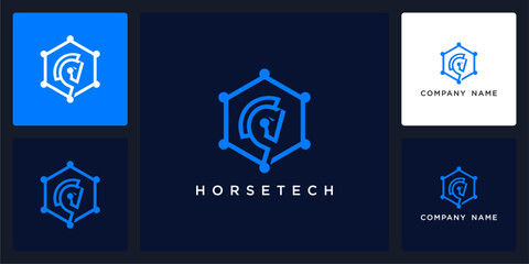 Vector abstract of horse tech logo and icon template, can be used in various media easily, editable