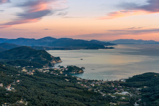 Coast of Greece view at sunset from Ali Pasha castle in Parga, Greece