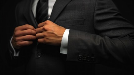 Man Adjusting Suit Jacket, Close-up