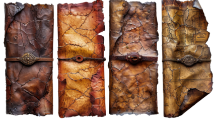 A captivating set of ancient parchment scrolls cut out in PNG format. Ideal for historical themes, storytelling, or decorative projects, these scrolls evoke a sense of mystery and antiquity.