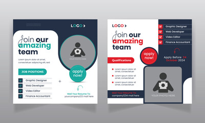 We are hiring job vacancy social media post or square web banner template