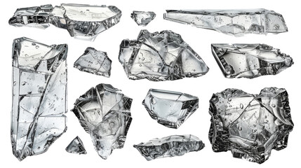 Enhance your designs with this striking set of cracked and chipped broken glass pieces, captured in detail. Perfect for creative projects that require a touch of edginess or texture, these images