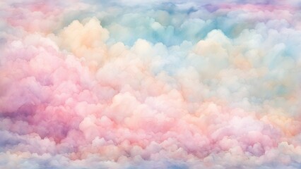 A dreamy pastel cloudscape with soft hues of pink, blue, and white.