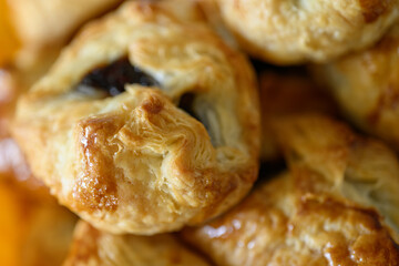 Detail of puff pastry with jam.
