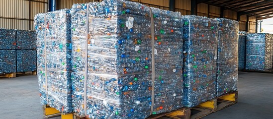 Stacked and Wrapped Plastic Bottles for Recycling
