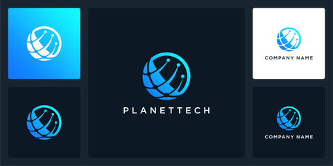 Fototapeta premium Vector abstract of planet tech logo and icon template, can be used in various media easily, editable