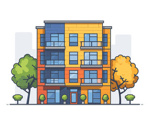 Obraz premium Modern apartment building in autumn season. Vector illustration in flat style.