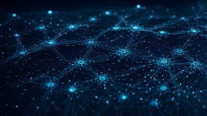 A digital network visualization with interconnected nodes and lines.