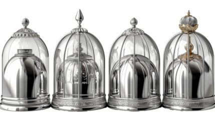 Showcase your culinary creations with this set of shiny cloches. Perfect for restaurant menus, food presentations, or graphic designs, these cloches add elegance and sophistication to any project.