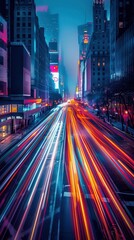 Obraz premium Long exposure photography with dynamic light trails, artistic and ethereal, Urban, Cool tones, Photograph, Visual motion