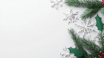 Obraz premium Elegant Christmas card with paper snowflake patterns, whiteonwhite aesthetic, snowflake paper craft, minimalism, 3D illustration