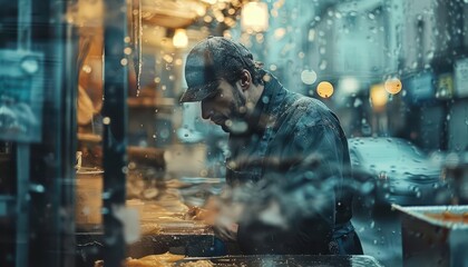 People working with dynamic scenes, professional and diligent, Urban, Cool tones, Photograph, Work life