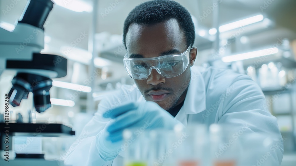 Aufkleber a scientist in a lab coat and gloves meticulously examines test tubes filled with colorful samples w