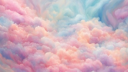 Fototapeta premium A dreamy sky filled with soft, pastel-colored clouds creating a serene atmosphere.