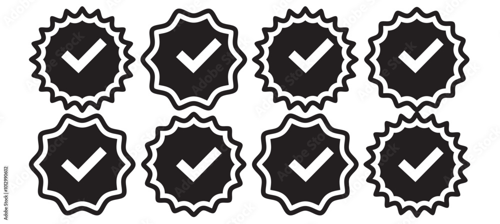 Poster account verification check mark icon collection. social media verification icons. verified badge pro