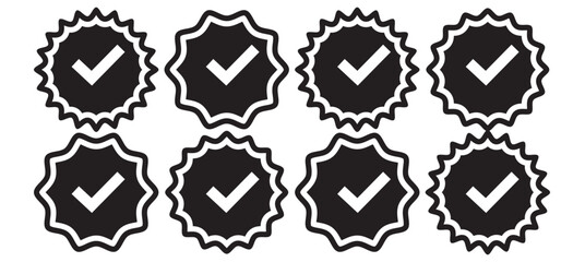 Account verification check mark icon collection. Social media verification icons. Verified badge profile set. Blue check mark vector icon