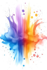 A colorful explosion of paint splatters on a white background. The colors are vibrant and the splatters are scattered in a way that creates a sense of movement and energy