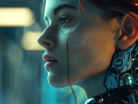 Cyberpunk Woman with Mechanical Neck
