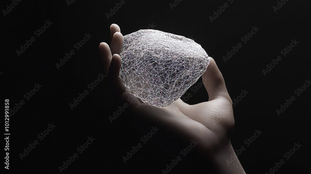Poster a simple, white, metallic object with a textured surface is shown against a black background. the ob