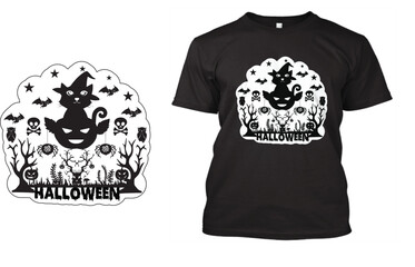 Halloween Cat and Tree T Shirt Design