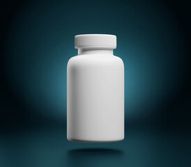 Realistic White Supplement Bottle Mockup, Plastic Bottle Mockup, Vitamins, Supplements, Food, Medicine, Cosmetics, Isolated on Dark Background, 3D Rendered, Illustration