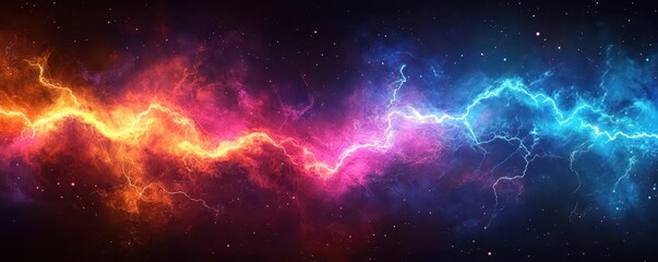 Obraz premium A vibrant cosmic scene showcasing a striking fusion of colors in a mystical space background.