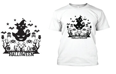 Halloween Cat and Tree T Shirt Design