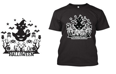 Halloween Cat and Tree T Shirt Design