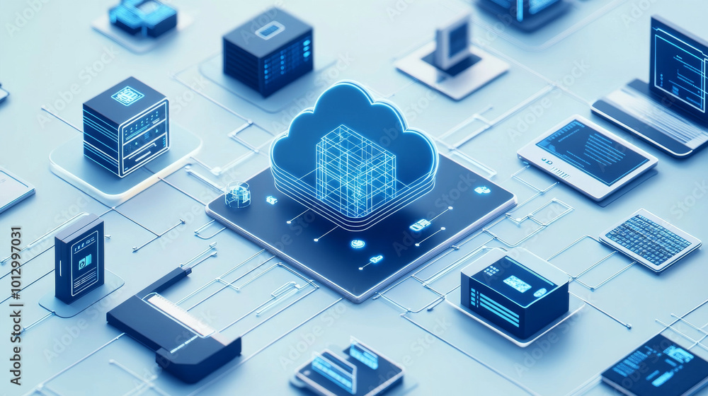 Poster cloud computing lets devices and computers work together.this means storing data online, like in a b
