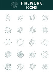 Set of firework icons, new year, celebration, 