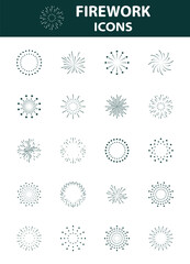 Set of firework icons, new year, celebration, 