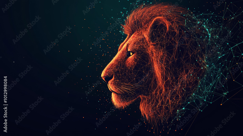 Aufkleber a lion's head is shown as a simple design using lines and dots. it's a modern art style with bright 