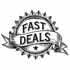 Vintage Sunburst Badge Design with Fast Deals Text in Ribbon Banner