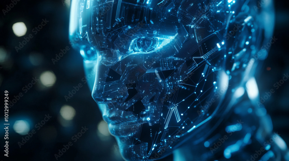 Poster these posters use a cool, futuristic blue color and geometric shapes to show the world of artificial