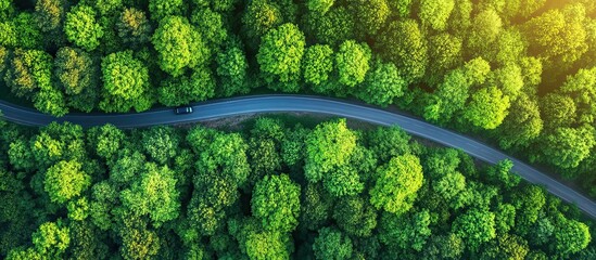 Aerial View of a Winding Road Through a Lush Forest