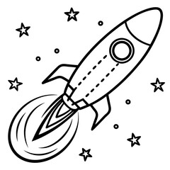 rocket and galaxy outline coloring book page line art drawing