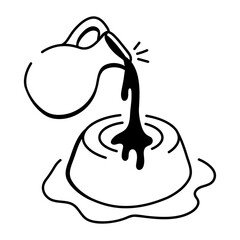 A doodle icon of caramel being poured over pudding

