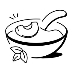 Pumpkin soup icon in drawing style 


